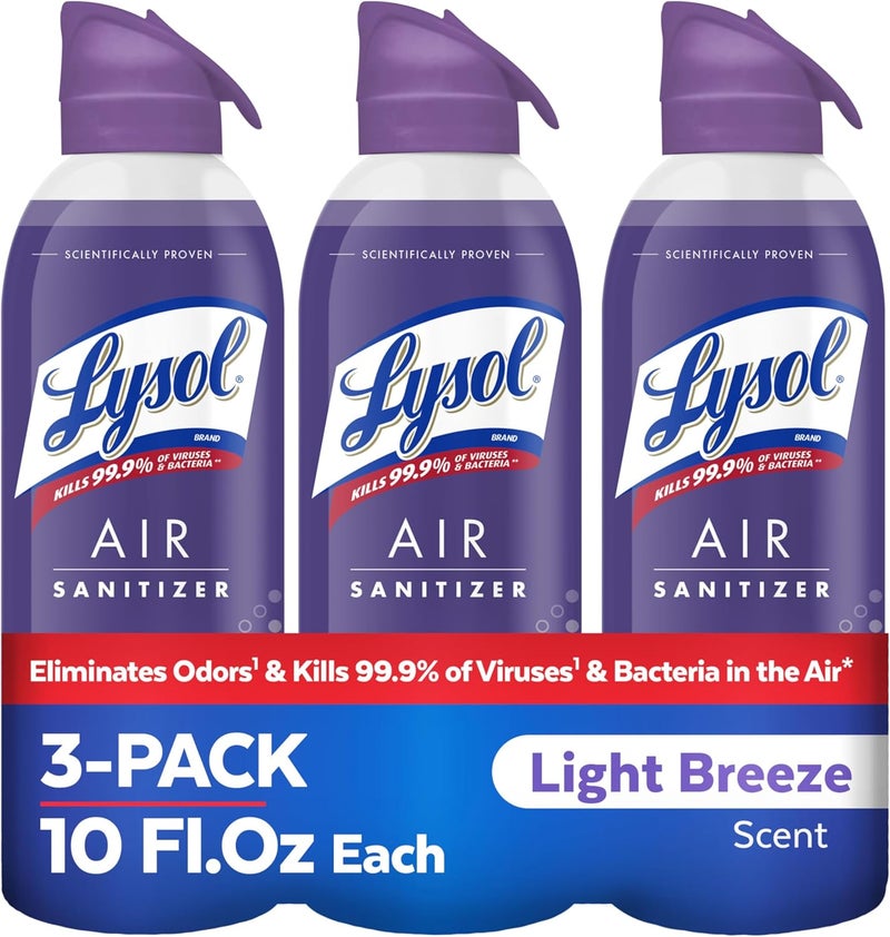 Lysol رذاذ معقم للهواء مع مزيل الروائح للمنزل والمكتب، رذاذ تعقيم، بديل معطر الهواء، رائحة نسيم خفيف، 10 أونصات (عبوة من 3) - Image 1